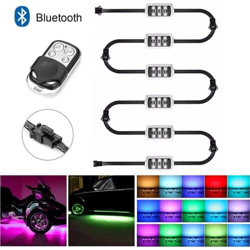 Bluetooth Remote Control 12V 6 Strips Car RGB Lights Flashing Turn Signals Motorcycle Ambient Lamps Brake Strobe LED Decoration