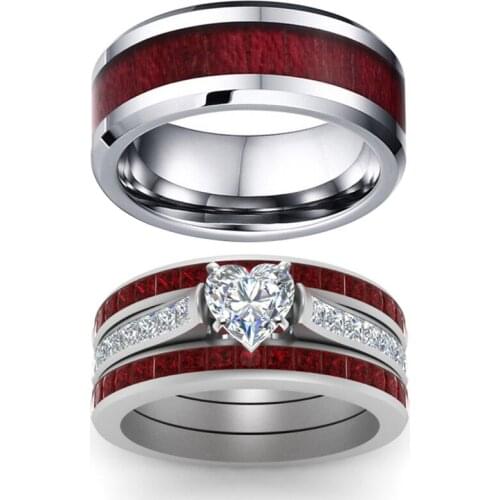 Luxury Couple Ring White Zircon Silver Plated Commitment Ring Stainless Steel Wedding Engagement Ring Exquisite Jewelry