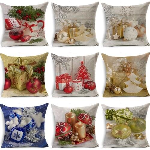 Christmad Decor Throw Pillow Covers Sofa Car Cushion Cover Home Decoration Cotton Linen Bell Candle Pillow Case Gifts Boxes 45cm