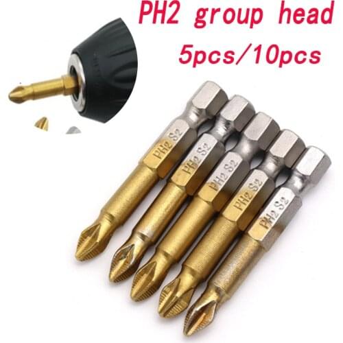 PH2 1/4 "hexagonal handle, titanium alloy coating, 50mm non-slip electric screwdriver, with magnetic tip of cross head