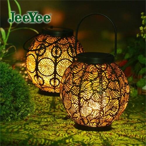 LED Outdoor Solar Garden Light Hollowed Out Shadow Lantern Hanging Hollow Solar Powered Lamp Waterproof Landscape Solar Lamp