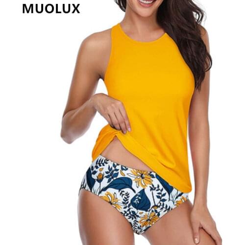 Tankini 2021 Womens Swimsuit Two Piece Bikini Set Push Up Swimwear Florial Print Padded Female Bathing Suit Plus Size 2XL