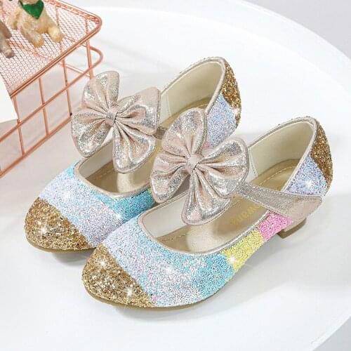 Girls Leather Shoes Princess Shoes Children Shoes round-Toe Soft-Sole Big girls High Heel Princess Crystal Shoes Single Shoes