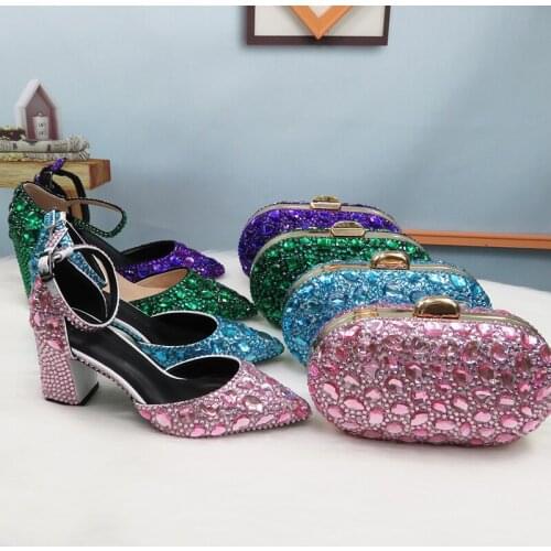 LoveinCrystal Rhinestone Women Wedding sShoes Square Heel High Heel 8cm Women Banquet Dance Shoes Crystal Sandals Ankle Strap