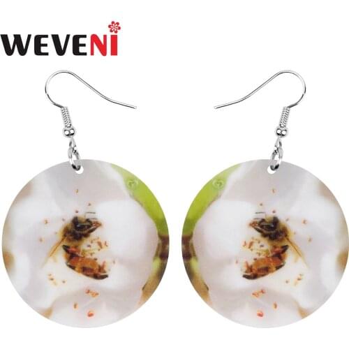 WEVENI Acrylic Round Honeybee Bee Earrings Printing Cute Animal Dangle Drop Jewelry For Women Girls Lover Wedding Accessories