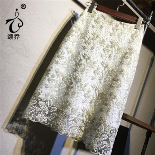 2020 Autumn Summer Mesh Embroidered Skirt Womens Summer Long High Waist A- line Skirt Woman Skirts Mujer Faldas Saias Mulher