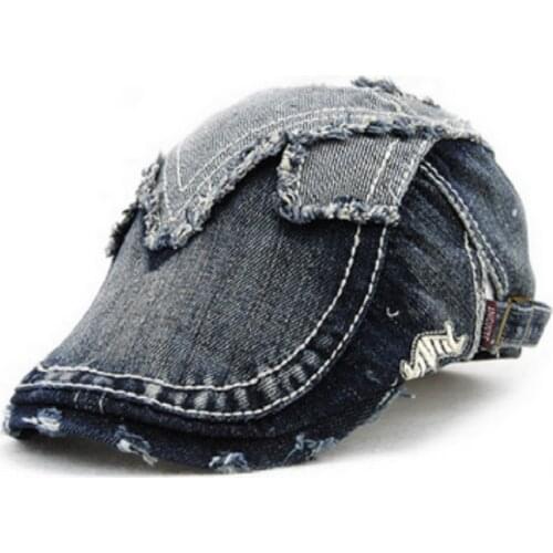 Female male funny denim french hat beret do old distress vintage hat retro duckbill hat women men newsboy bone flat peaked cap