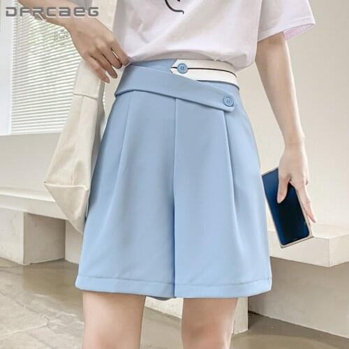 Loose Wide Leg Bermuda Shorts For Women 2021 High Waist Korean Casual Knee Length Short Black Blue Half Trousers Femme