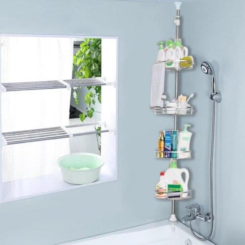 4/5 Tiers Telescopic Bathroom Corner Shelf Bathroom Shampoo Shower Kitchen Storage Rack Space Saving Non-installation HWC