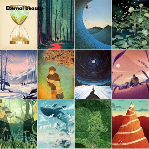 5D Diy Diamond Painting Couple Embracing Dolphin Forest Landscape Art Full Diamond Embroidery Diamond Mosaic Home Decor Handmade