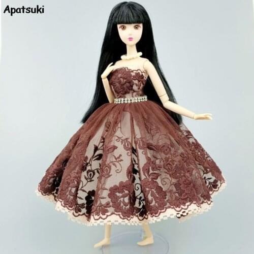 Dolls Accessories Brown Ballet Dress For Barbie Doll Outfits 1/6 Dancing Rhinestone Clothes 3-layer Skirt Ball Party Gown Toys