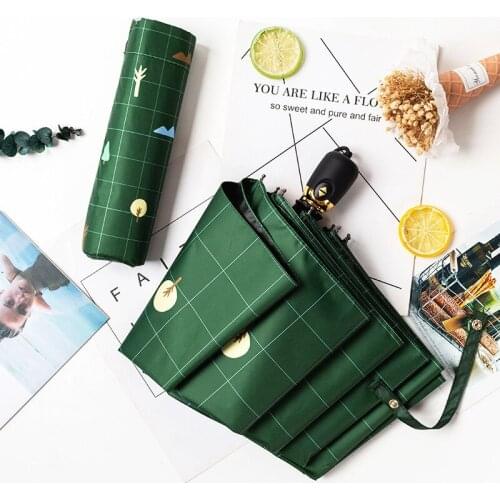Automatic Umbrella Folding Goddess Tri-fold Ins Forest Retro Sun Umbrella Rain and Sun Dual-use Korean Small Fresh Umbrella