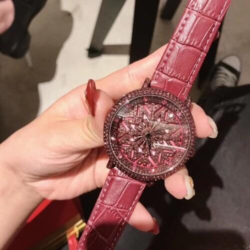 Big Size Snowflake Spinning Watches Women Luxury Purple Crystals Wrist watch Waterproof GOOD LUCK Rotating Watch Quartz Montre