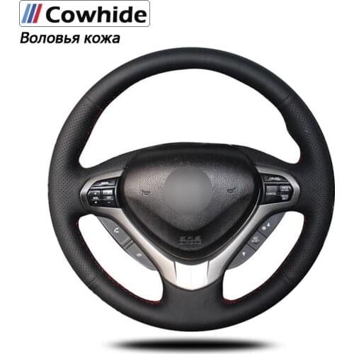 Handsewing Black Genuine Leather Steering Wheel Covers for honda spirior oid accord