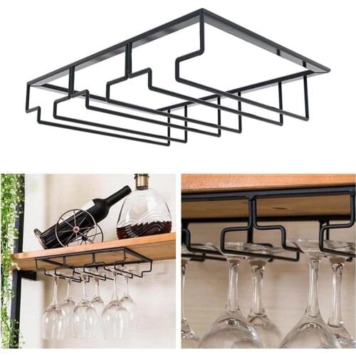 Under Cabinet Stemware Wine Glass Holder Metal Organizer for Bar Kitchen Black Home Bar space saving shelf Bracket cup rack #102