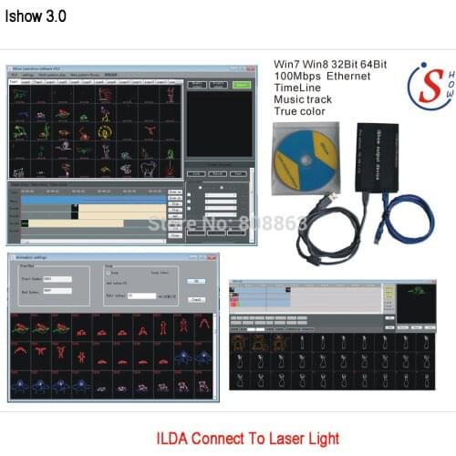 Eshiny iShow V3.0 Laser Show Software ILDA+RJ45 USB Interface For Disco DJ DMX Bar Stage Laser Light similar as QUICKSHOW N8T92