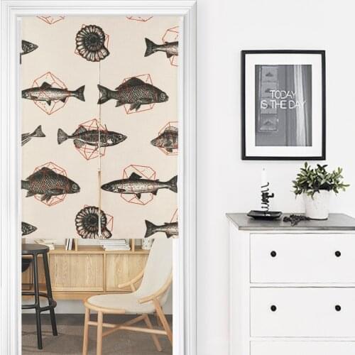 Geometric Triangle Deer Fish Door Curtain Linen Tapestry Study Bedroom Home Decor Kitchen Curtains Customizable/85x120cm/85x90cm