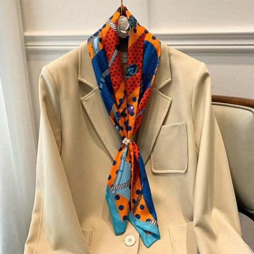 KOI LEAPING Aesthetic printing long hair scarf female Literary fashion decorative scarf headband tie wrist strap bag belt