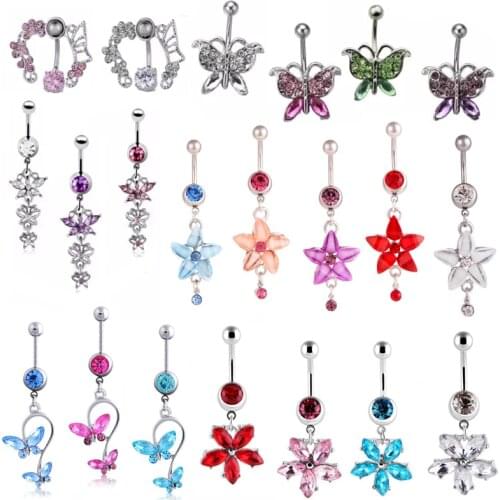 Hollow Butterfly Navel Ring Zircon Navel Button Rings Stainless Steel Sexy Dangle Belly Piercing Nombril Jewellry