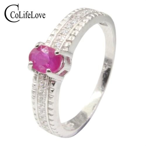 100% natural ruby silver ring for engagement 4 mm * 6 mm 0.4 ct Africa ruby ring solid 925 silver ruby jewelry birthday gift