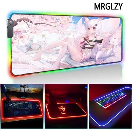 MRGLZY Multi-size Anime Mouse Pad LED Light RGB Gamer Large Animal Ear Sexy Girl DeskMat Gaming Accessories for Laptop Keyboard