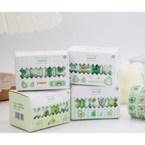 Cartoon Avocado Girl Small Fresh Mint Green Salt Series Tape 4 Pcs Diy Decor Scrapbooking Planner Duct Tape Label Stationery
