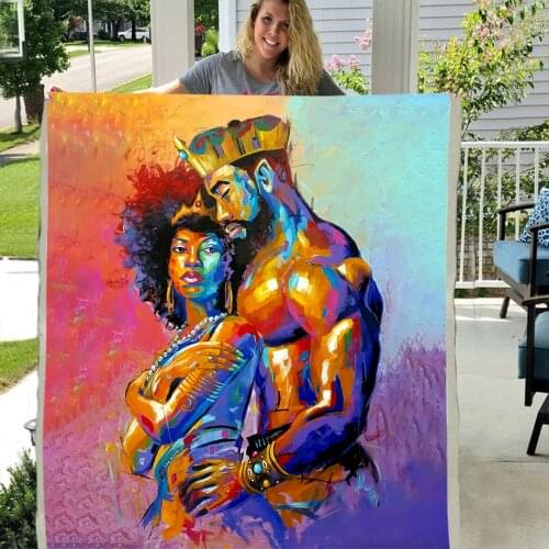 King Queen African American Lovers Couple Soft Throw Premium Sherpa Fleece Blanket