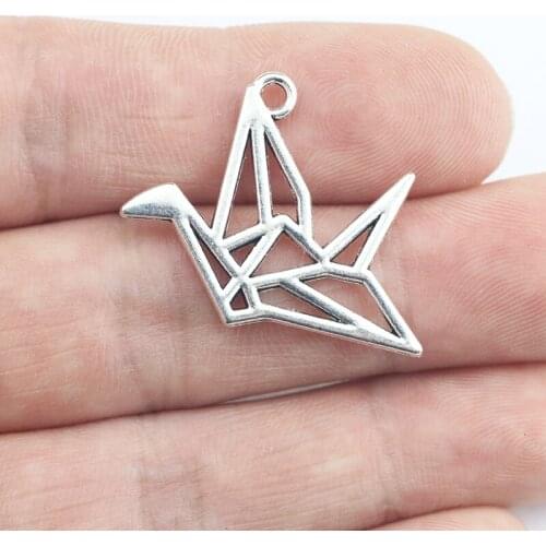 Newest10Pieces 23*30mm Mixed Alloy Antique Silver Color Hollow Lucky Paper Crane Charms Pendant Accessory For DIY Jewelry Making