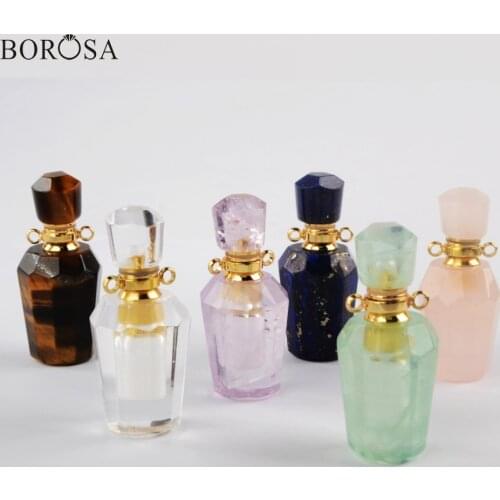 BOROSA Perfume Bottle Double Charms for Jewelry Making Lapis Fluorite Essential Oils Perfume Diffuser for Necklace Jewelry G1941