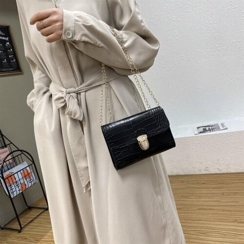Korean style simple cover small square bag Lock Bag Female Leather Solid Color Chain Handbag for Women One Chain Small bag#P30