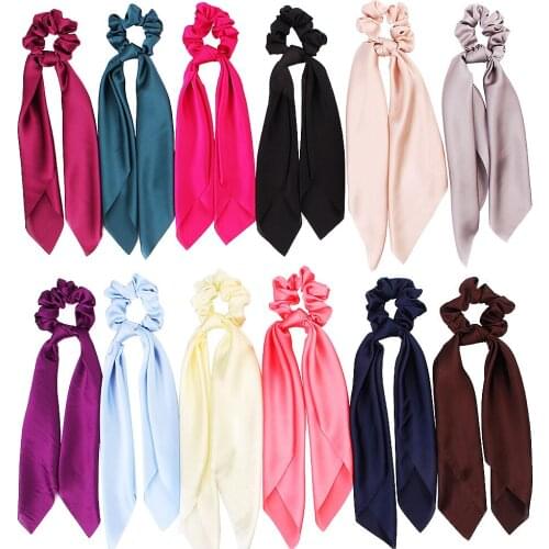 Fashion Bow Scarf Hair Rubber Ribbon Elastic Hair Bands For Women Girls Printed Scrunchies Dual Use Rope Hair Accessories