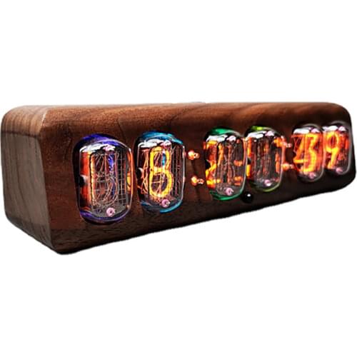 Luxury Nixie Tube Clock Retro Desk Clock Digital Watch Silent Black Walnut Alarm Clock Light Electronic Desktop Clock Gift Ideas