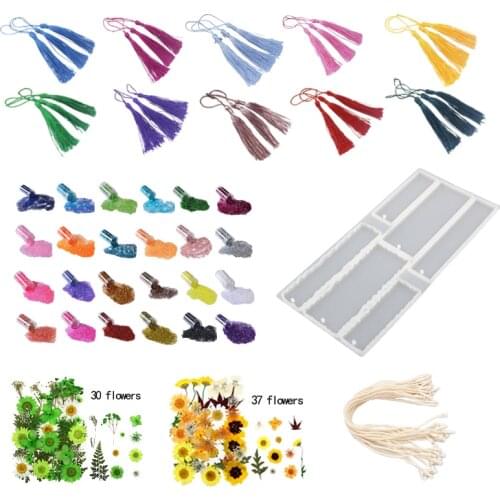 DIY Composite Materials Bookmark Hangtag Mold Tassel Rope Gradient Glitter Powder Sequins Dried Flower Decoration Handmade