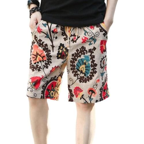 Summer New Boutique Flower Cotton Linen Men Casual Beach Shorts Mens Comfortable Breathable Leisure Shorts Male 4xl