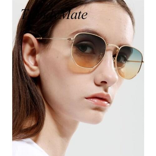 Small Square Sunglasses for Women Men Retro Green Sun Glasses Transparent Lens Glasses Metal Frame Shades Eyewear 1420T