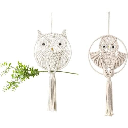 Owl Dream Catcher Pendant Hand-woven Macrame Tapestry Home Wall Hanging Decoration