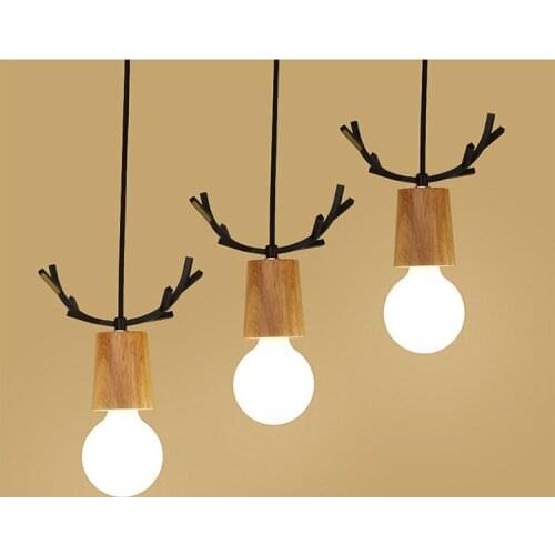 Modern Simple Creative Wooden Product Antler Chandelier Restaurant Bar Counter Study Room Decoration Lamps Fashion Lighting
