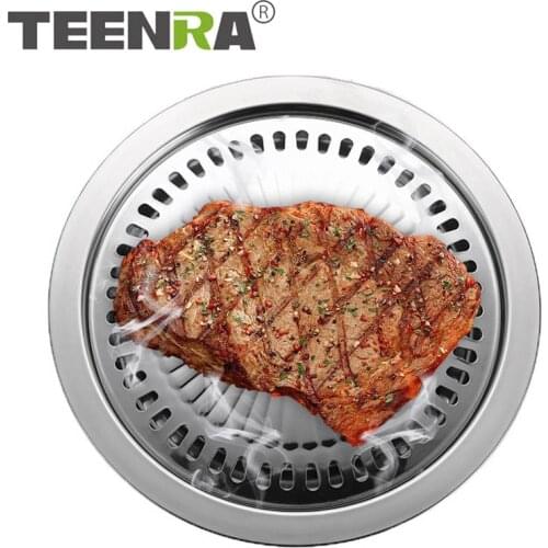 TEENRA Korean BBQ Grills Round Pan Smokeless Barbecue Grill Non-Stick Gas Stove Plate Stove Baking Tray BBQ Accessories Tools