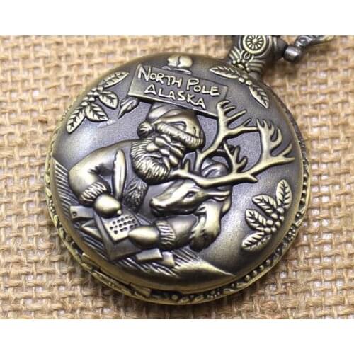 Vintage bronze North pole alaska Christmas Pocket Watch Necklace Pendant Mens Gift 10piece /lot