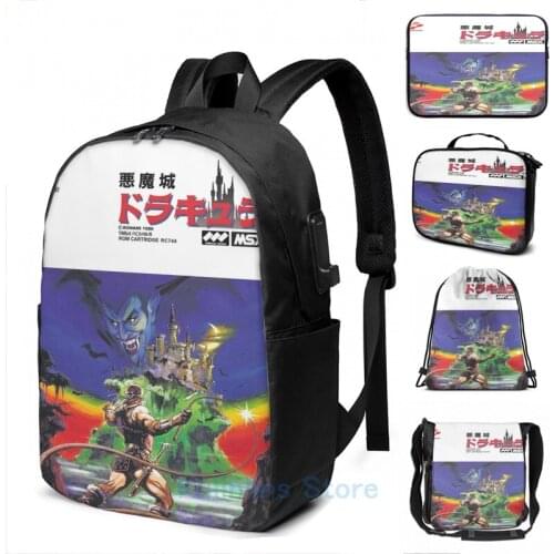 Funny Graphic print Vampire Killer (1986) (JP) MSX USB Charge Backpack men School bags Women bag Travel laptop bag