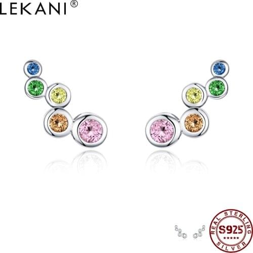 LEKANI Woman Fashion Earrings Geometric Element 925 Sterling Silver Jewelry Engagement Party Gift Long Shiny Zircon Earring