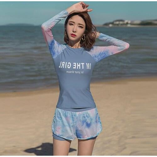 Women Two Pieces Sport Swimsuit Padded Long Sleeves Surfing Suit Beach Wear 2021 Mujer Bathing Suit Print Rashguards