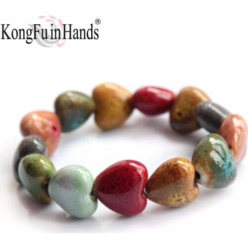 Hot Sale handmaking Heart Shaped vintage beads lady bracelet Bohemia Ceramic stone charm women Bangles fashion christmas gift