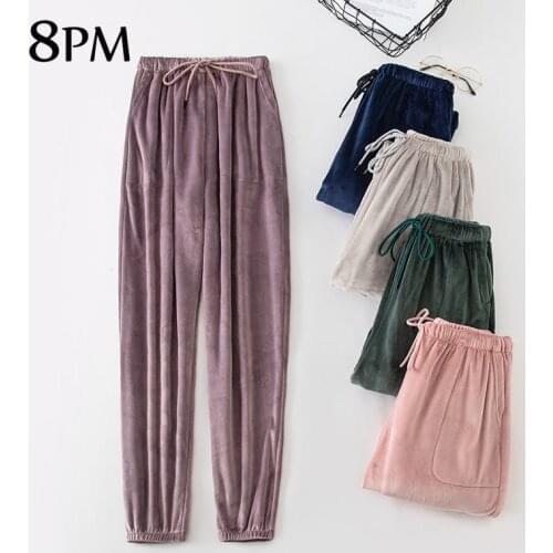 Winter Flannel Sleep Bottoms Women Soften Thick Warm Pajama Pants Elastic Waist Sleepwear Warm Casual Homepants ouc1213