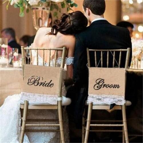 1Pair WeddingDecoration Banners Signs Bride And Groom Chair Sign Burlap Chair Sign For Wedding Party Supplies