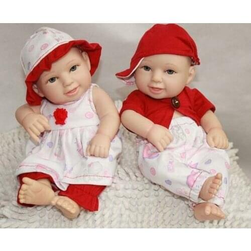2pcs Boy and Girl Soft Silicon Vinyl Doll 11'' Reborn Twins Baby Dolls Xmas Gift Silicone Fashion Doll Stuffed Dolls