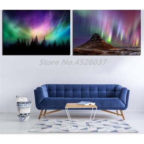 Aurora Blue Green Northern Light Canvas Deer Prints Picture Modular Paintings For Living Room Poster On The Wall Home Decor
