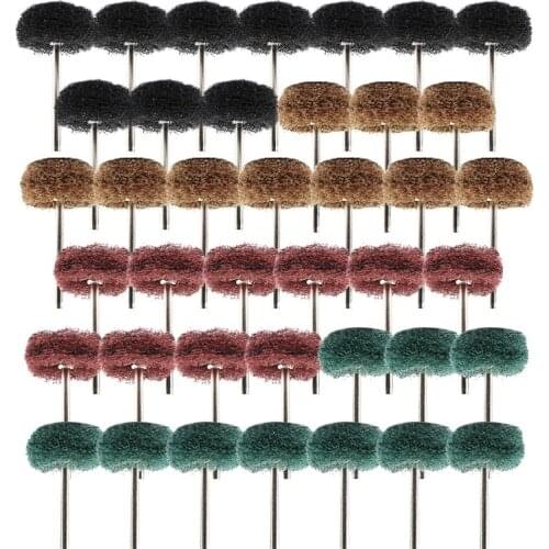 40pcs Mini Drill Abrasive Nylon Brush Buffing Polishing Wheels 3mm Shank Metal Polish for Dremel Rotary Tool Accessories Set