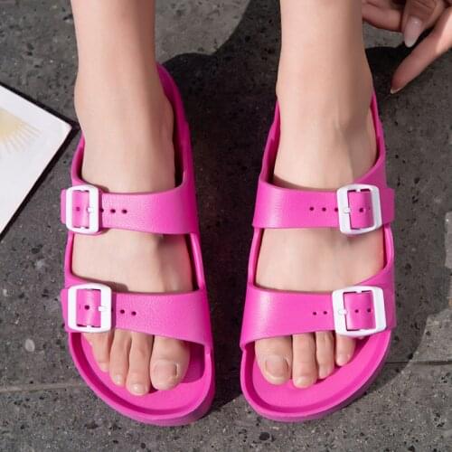 DOSREAL Summer Women Beach Sandals One Strap Hollow Slippers Ladies Thick Sole Flip Flops Buckle Light Outdoor Slides 41 size