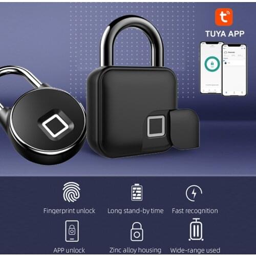 Tuya Smart Fingerprint Lock Bluetooth Fingerprint Padlock Door Lock IP65 Waterproof Keyless USB Rechargeable House Locks